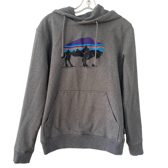 Patagonia Uprisal Buffalo Bison Grey Sweatshirt Hoodie - Picture 1 of 8